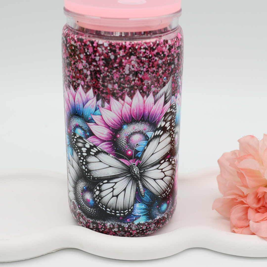 Snowglobe- / Glitzer-Becher - quick Flow - black pink girlie