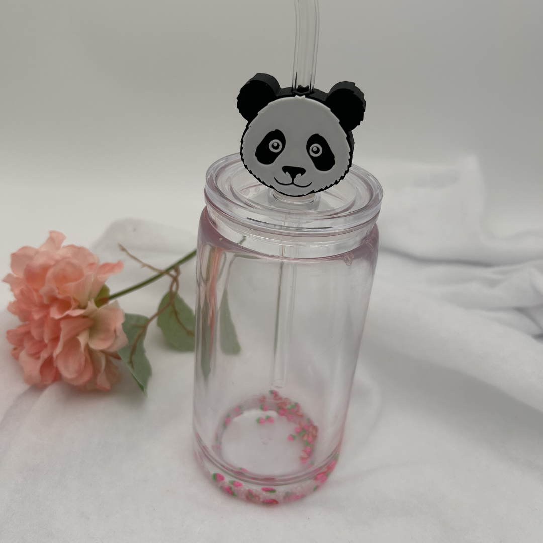 Panda Glitzerbecher Deko Set - 3D - PLA (3 Topper/ 100 Stk Mini Elemente)