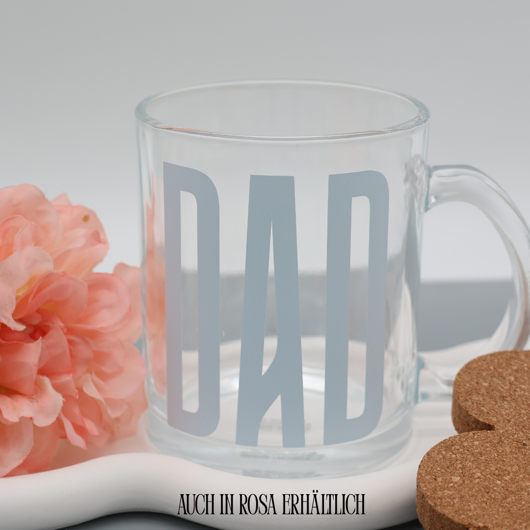 Glas Tasse „DAD“ 300 ml - Kaffeebecher Trinkglas Teetasse - Geschenkidee für Kaffeeliebhaber