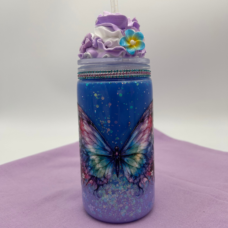 Schmetterling Becher 590ml | Lava Becher mit Sahne- Deckel und Strohhalm