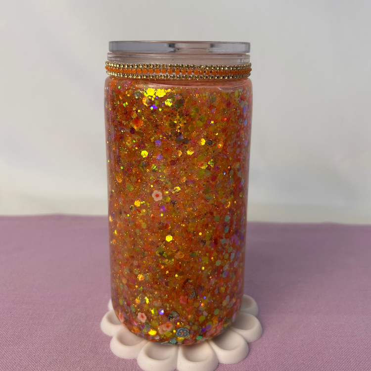 Sommer Farben Glitzer Becher 500ml | Becher mit Deckel und Strohhalm