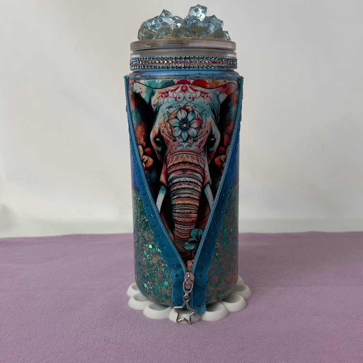 Reißverschluss Elefanten Becher 590ml | Lava Becher mit Deckel und Strohhalm
