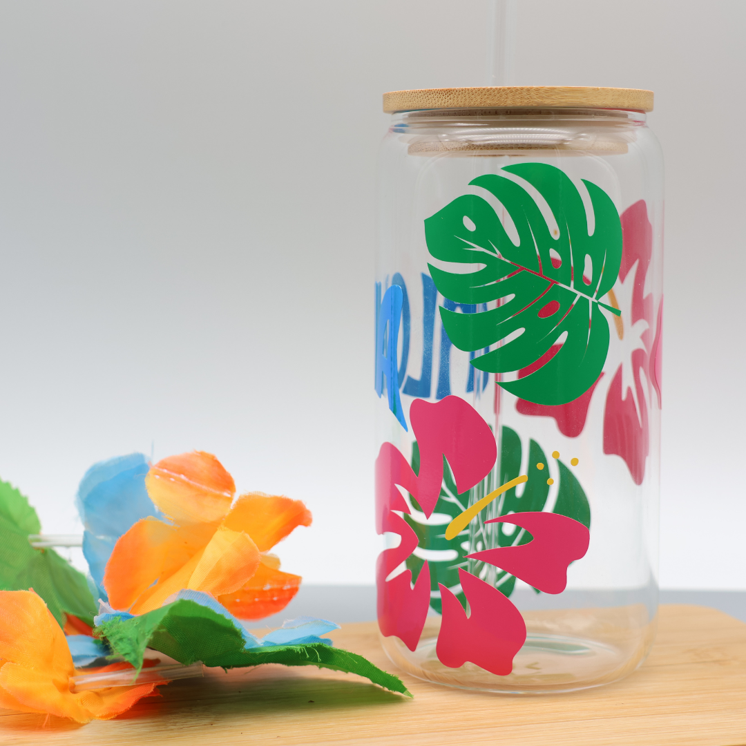Aloha | Trinkglas 500 ml | Strohhalm + Deckel