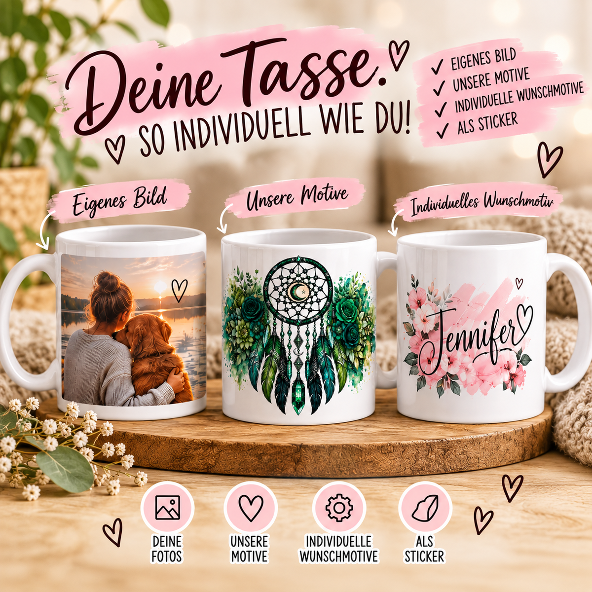 Deine Tasse | Sublimation | mit und Wunschmotiv | mit UV-DTF Sticker | 11 oz - normale Größe | Geschenk
