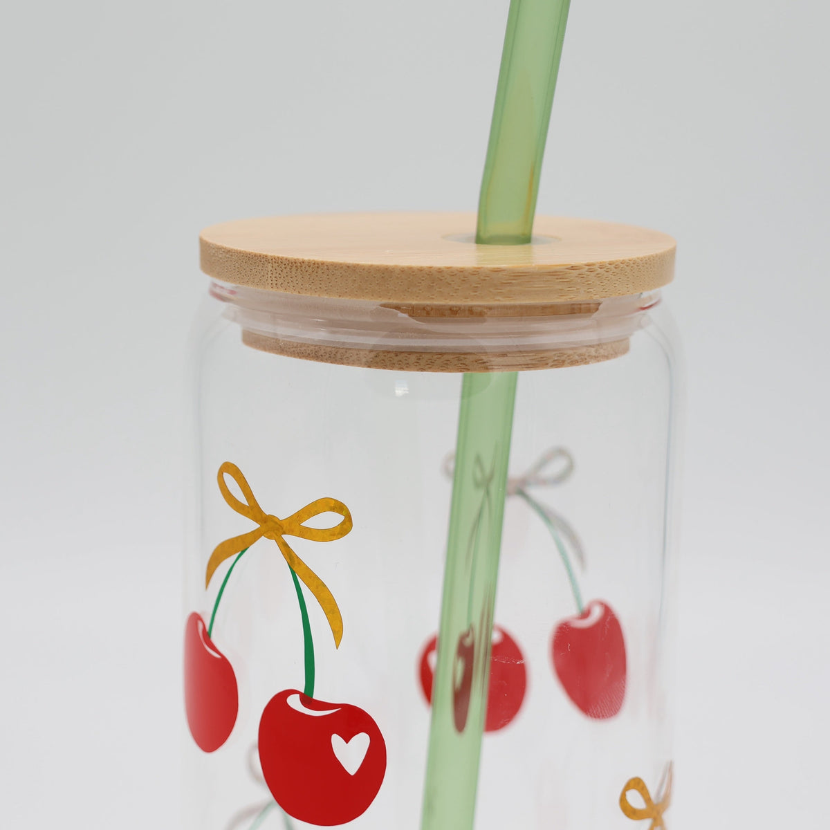 Cherry Bow | Trinkglas 500 ml | Strohhalm + Deckel
