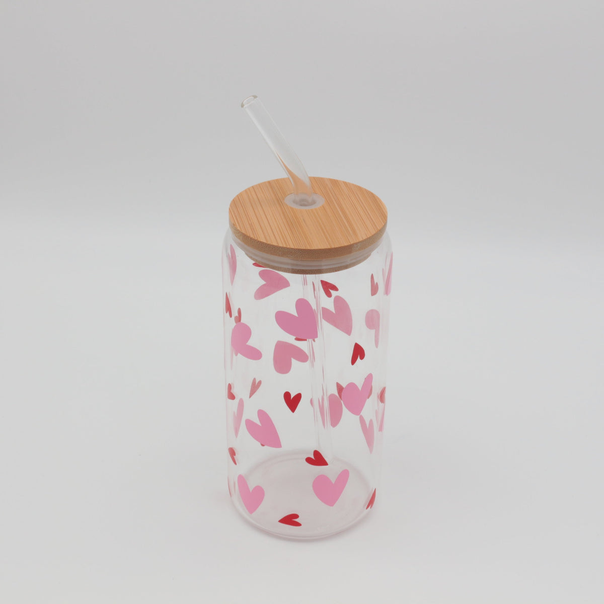 Glas mit Strohhalm und Deckel 500ml - Hearts