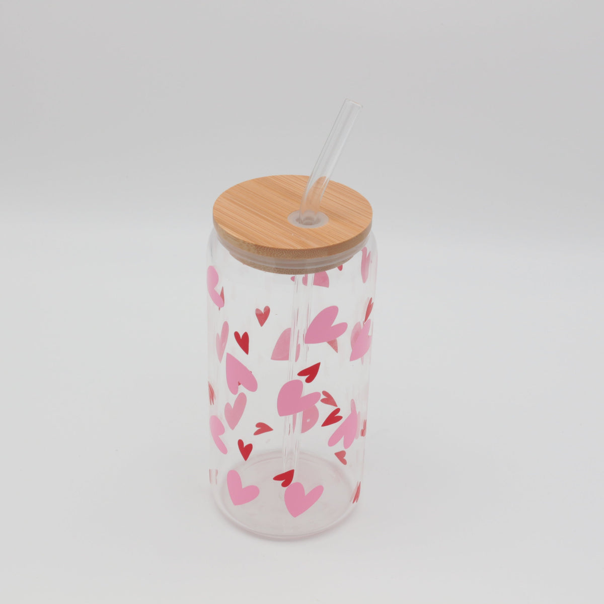 Glas mit Strohhalm und Deckel 500ml - Hearts