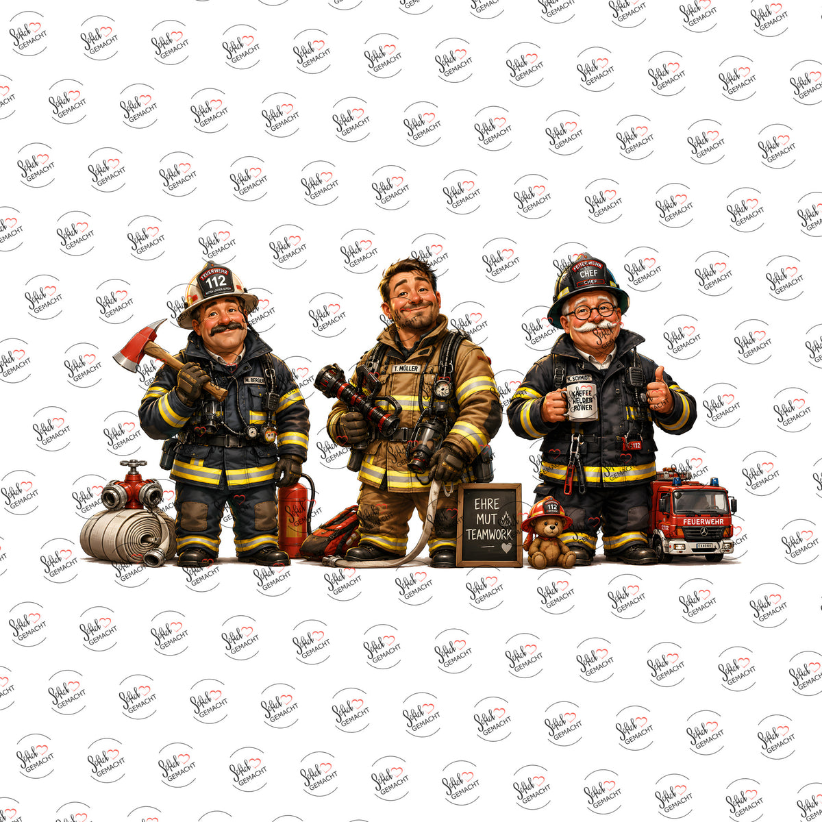 Feuerwehr-Trio als Rub-on-Sticker, einzeln