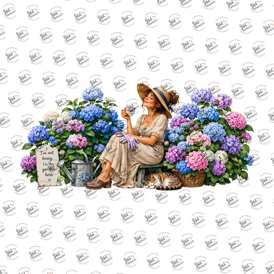 Teestunde im Hortensienbeet als Rub-on-Sticker, einzeln