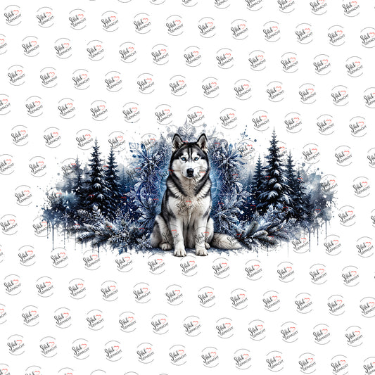Husky im Winterwald als Rub-on-Sticker, einzeln