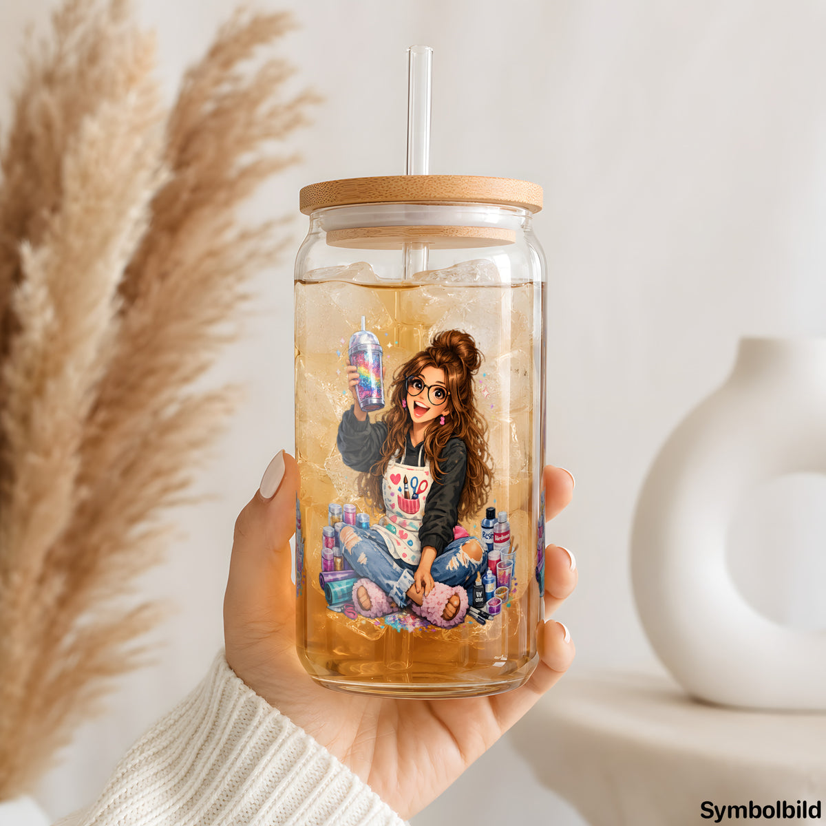 Becher-Bastlerinnen-Aufkleber auf einem 16oz Glasbecher
