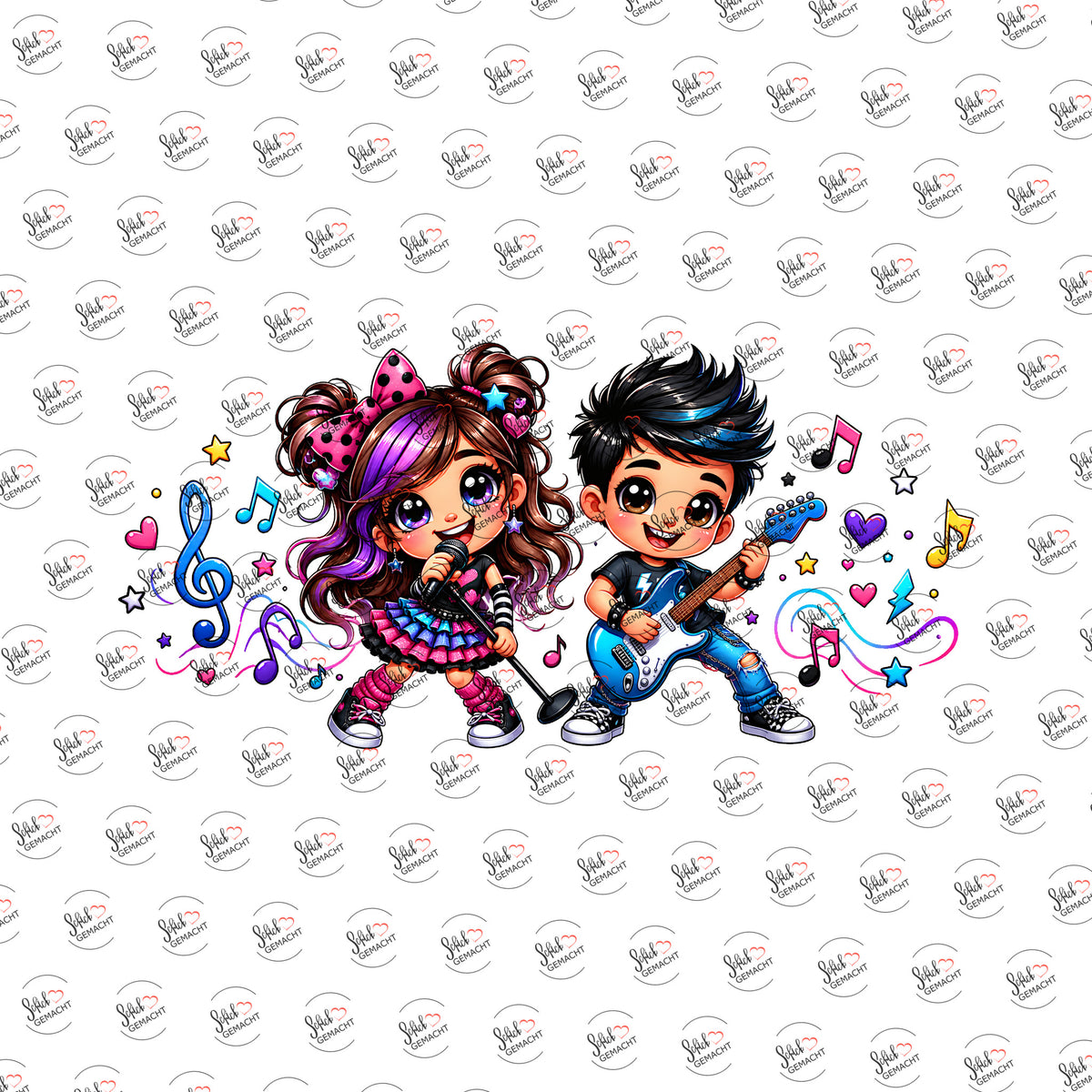 Kleine Rockband als Rub-on-Sticker, einzeln