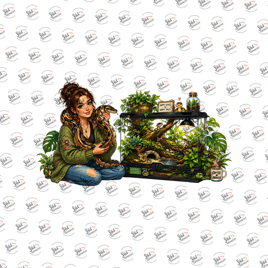 Frau mit Schlange als Rub-on-Sticker, einzeln