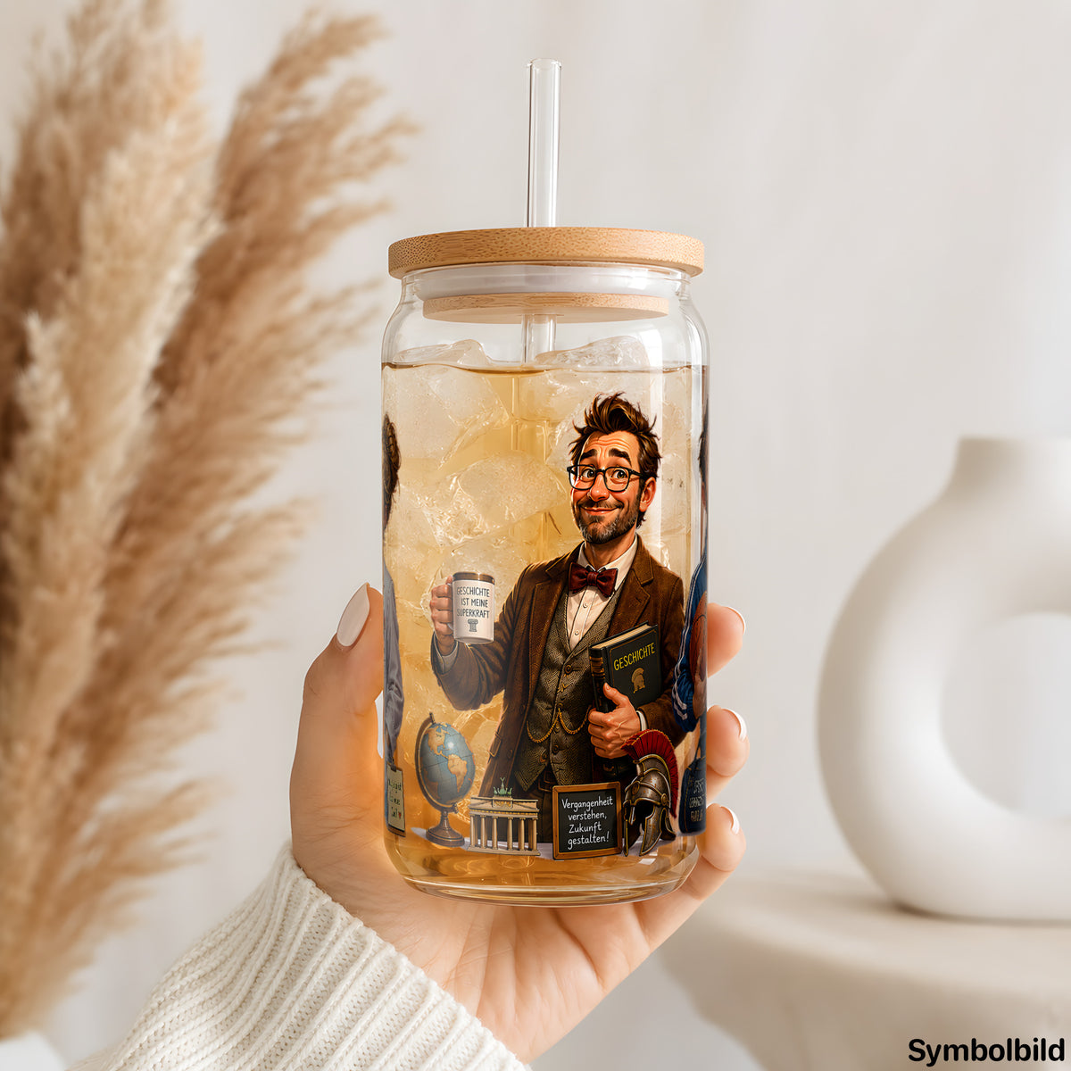 Becher-Aufkleber „Lehrer im Einsatz“ auf einem 16oz Glasbecher