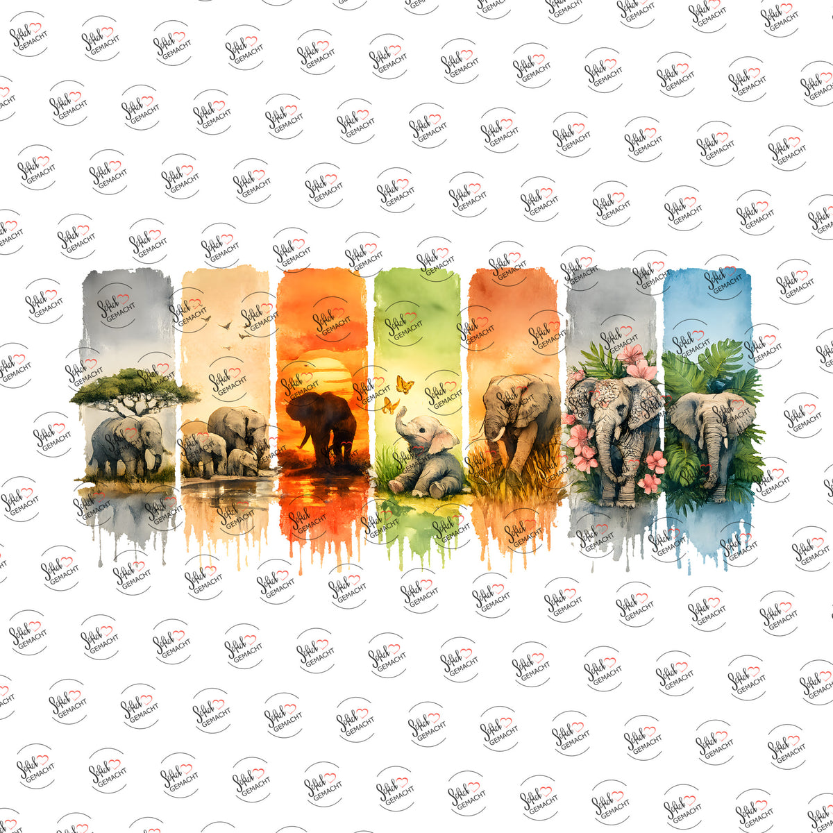 Elefanten in der Steppe als Rub-on-Sticker, einzeln