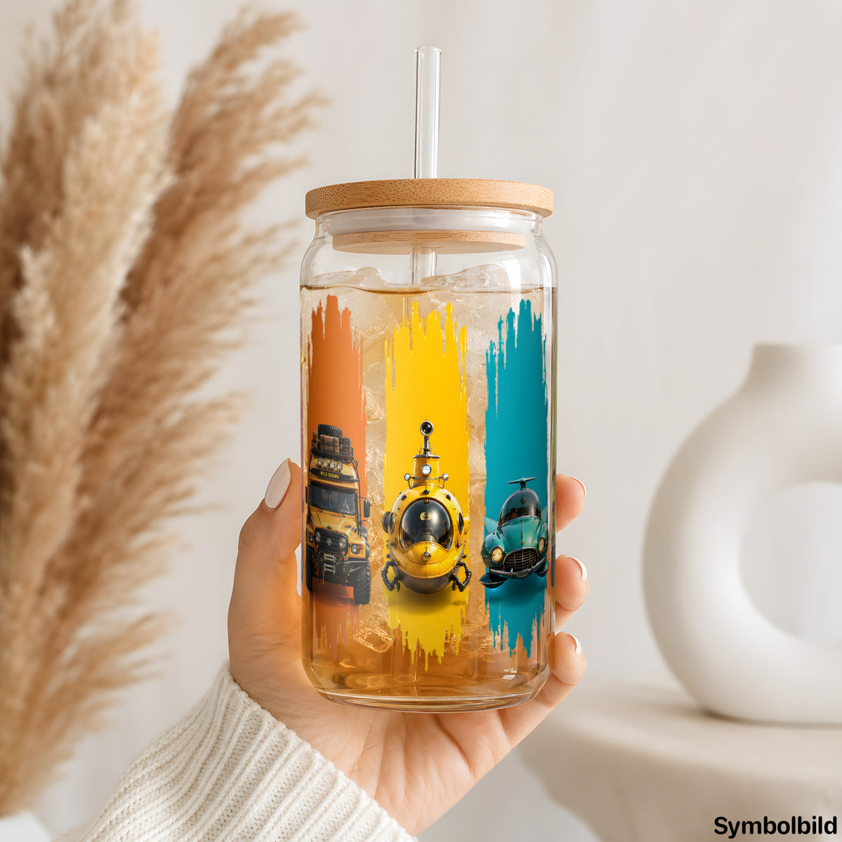 Fahrzeug-Streifen-Aufkleber auf einem 16oz Glasbecher