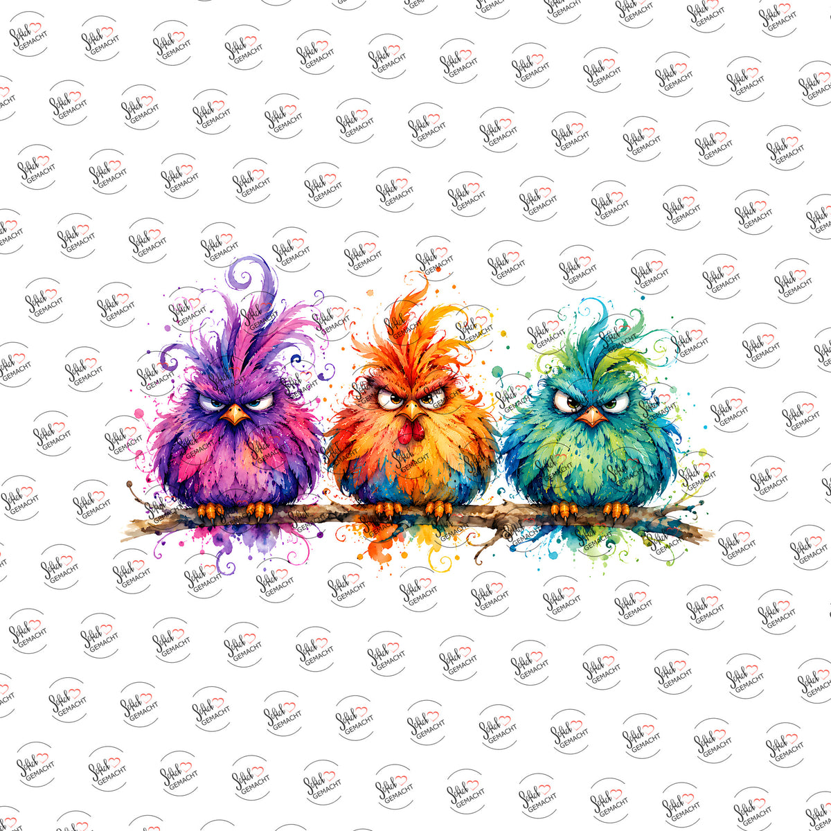 Grimmige Vögel in Bunt als Rub-on-Sticker, einzeln