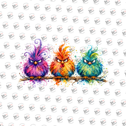 Grimmige Vögel in Bunt als Rub-on-Sticker, einzeln