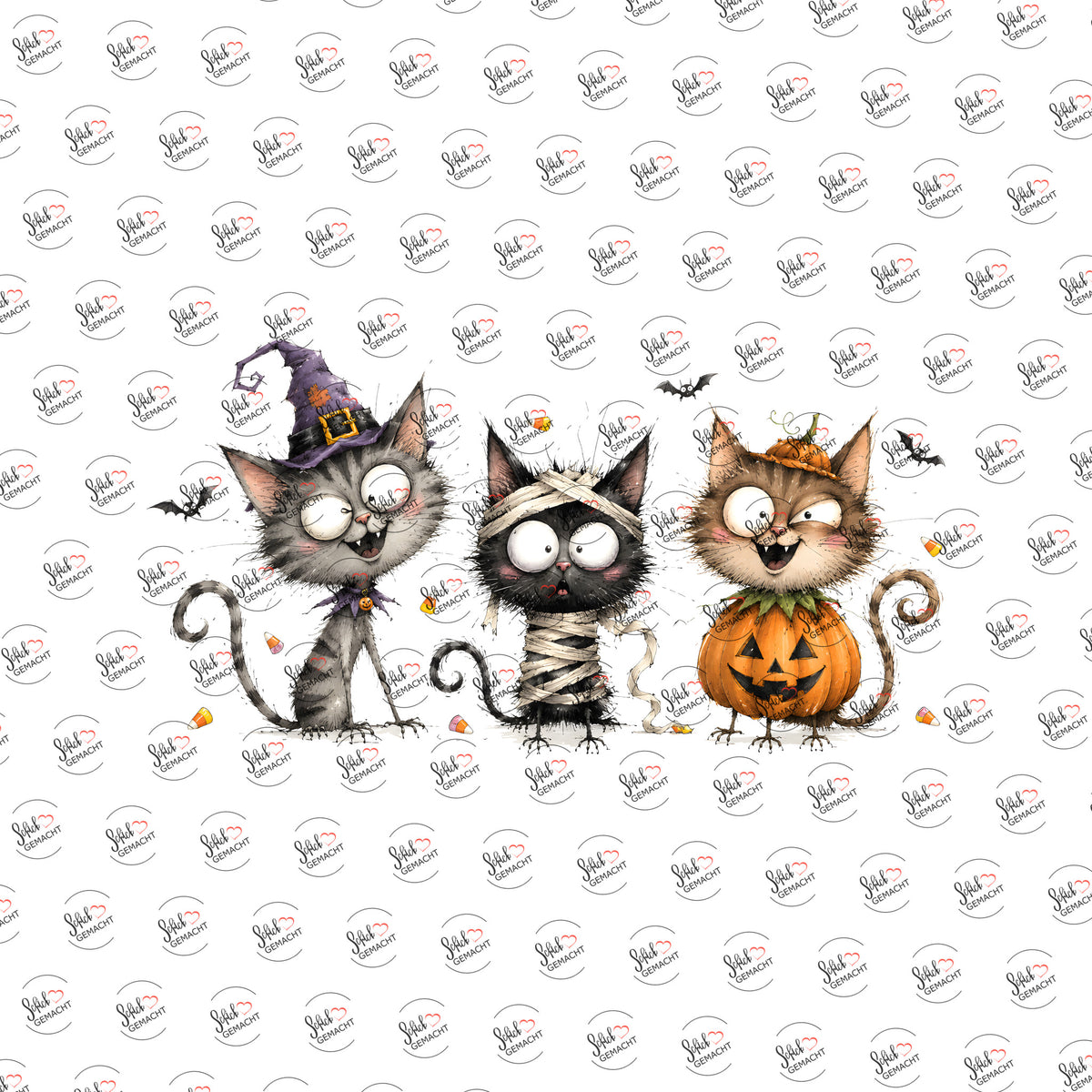 Verrückte Halloween-Katzen als Rub-on-Sticker, einzeln