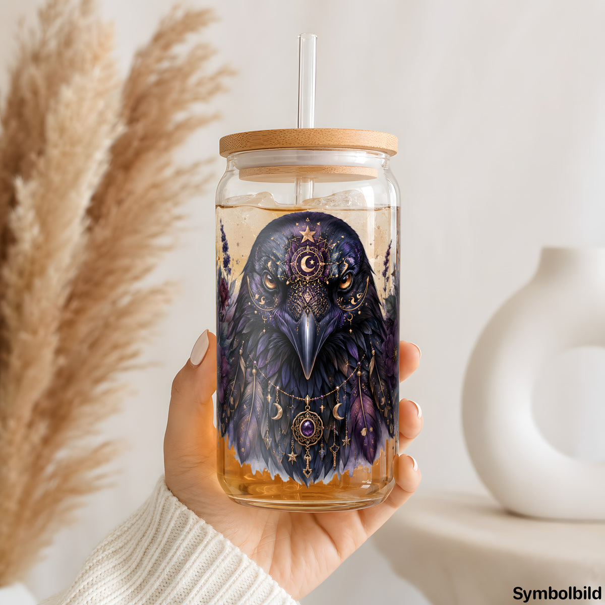 Mondrabe-Aufkleber auf einem 16oz Glasbecher