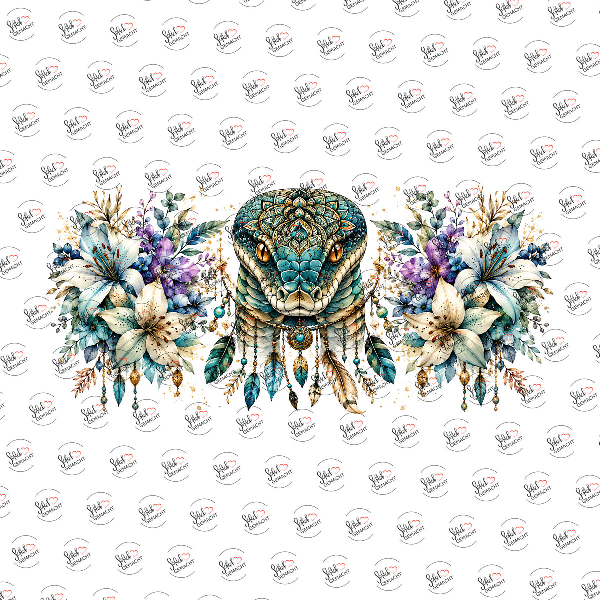 Schlange zwischen Lilien als Rub-on-Sticker, einzeln