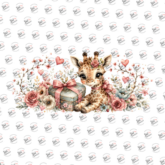 Giraffenbaby mit Geschenk als Rub-on-Sticker, einzeln
