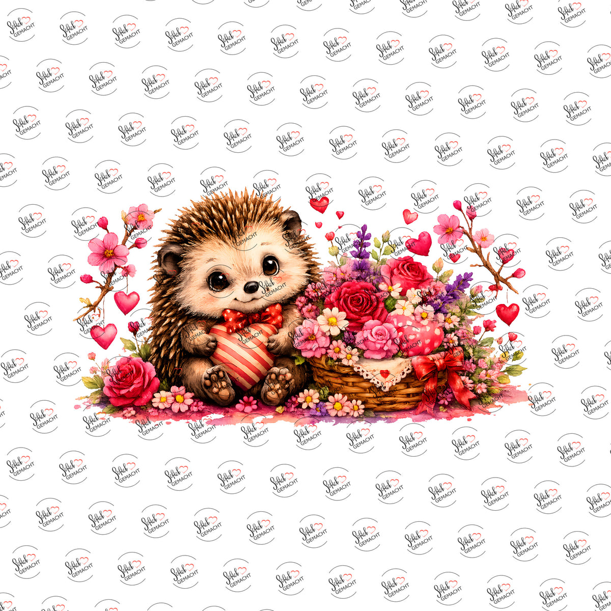 Igel im Blumenkorb als Rub-on-Sticker, einzeln