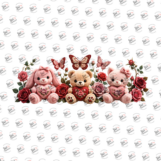 Plüschtiere mit Rosen als Rub-on-Sticker, einzeln