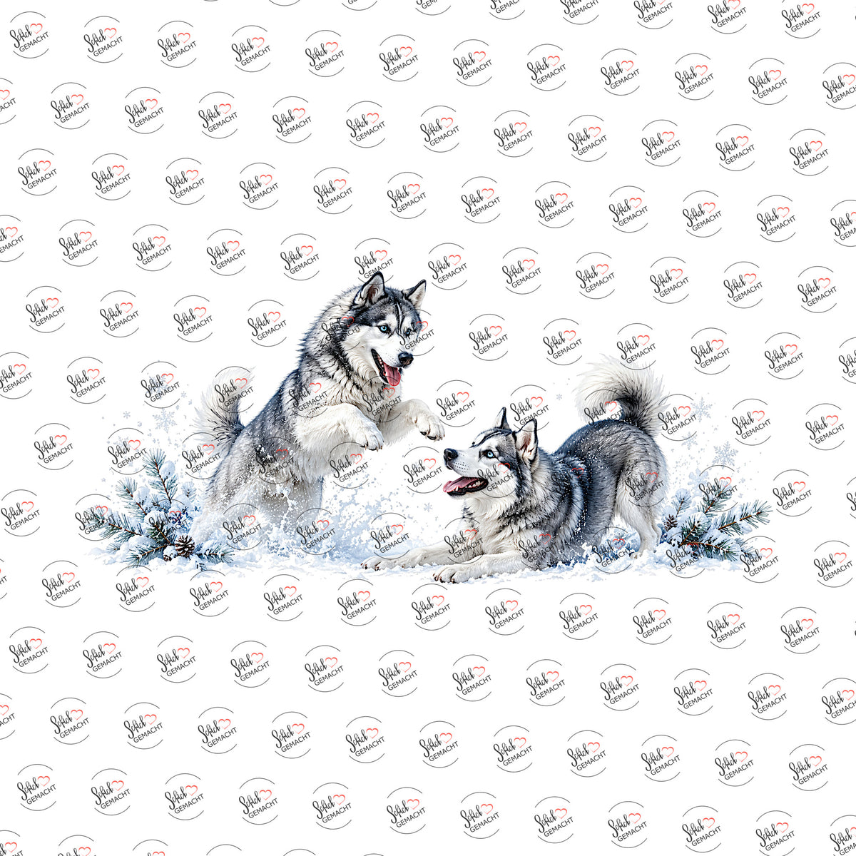 Huskys im Schnee als Rub-on-Sticker, einzeln