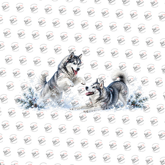Huskys im Schnee als Rub-on-Sticker, einzeln