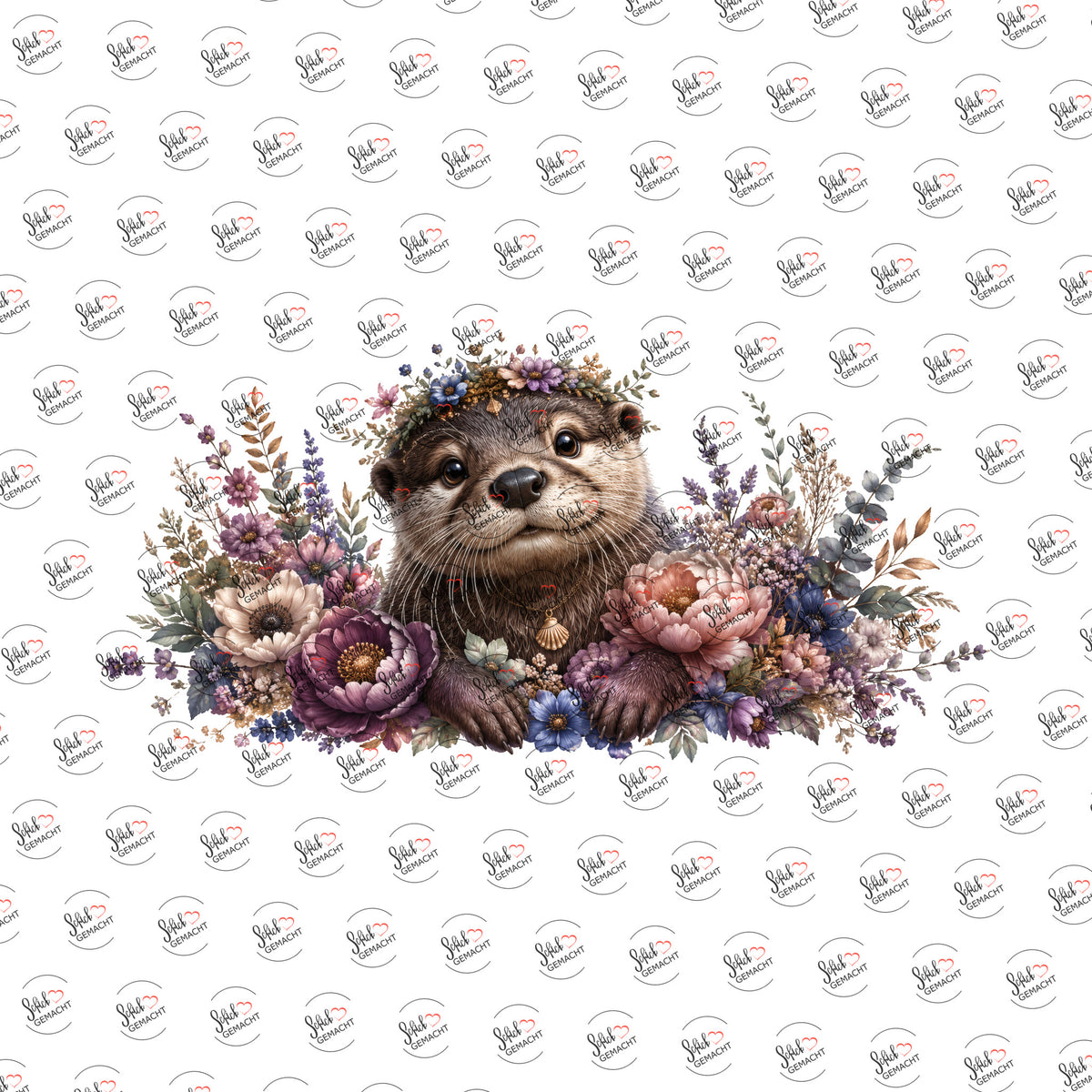 Otter im Blütenkranz als Rub-on-Sticker, einzeln