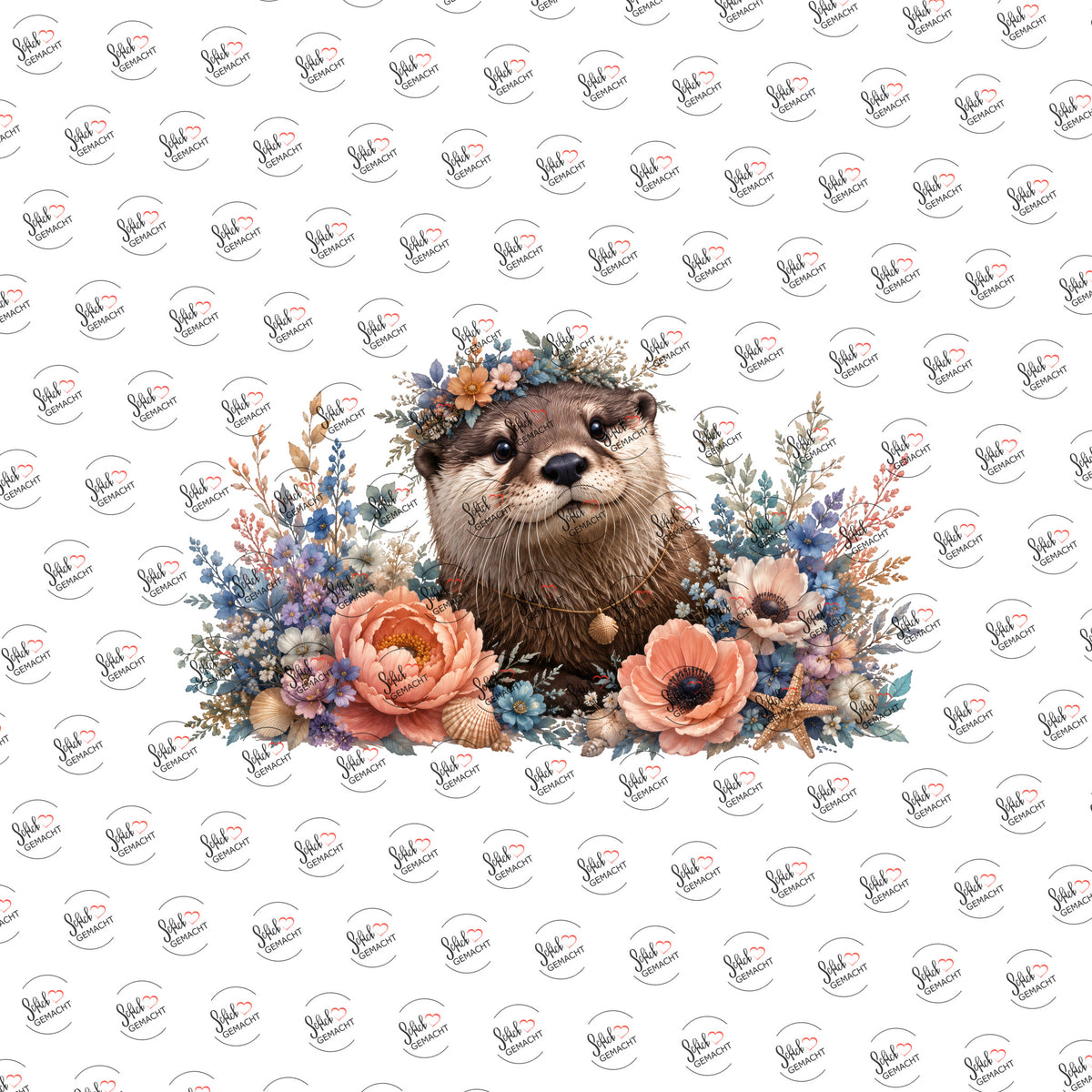 Otter mit Muscheln als Rub-on-Sticker, einzeln