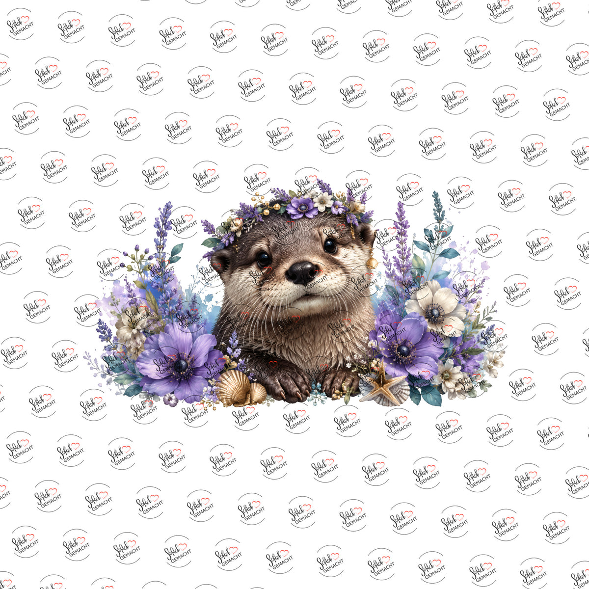 Otter mit Blütenkranz als Rub-on-Sticker, einzeln