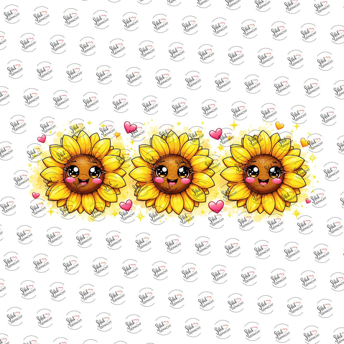 Sonnenblumen mit Gesicht als Rub-on-Sticker, einzeln