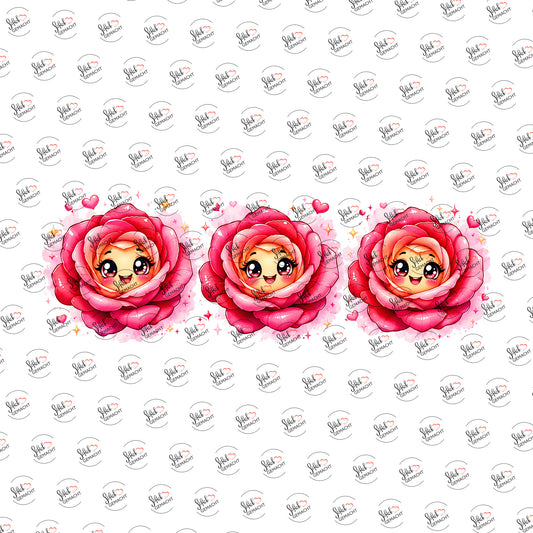 Rosen mit Gesicht als Rub-on-Sticker, einzeln