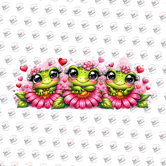 Frösche auf Blüten als Rub-on-Sticker, einzeln