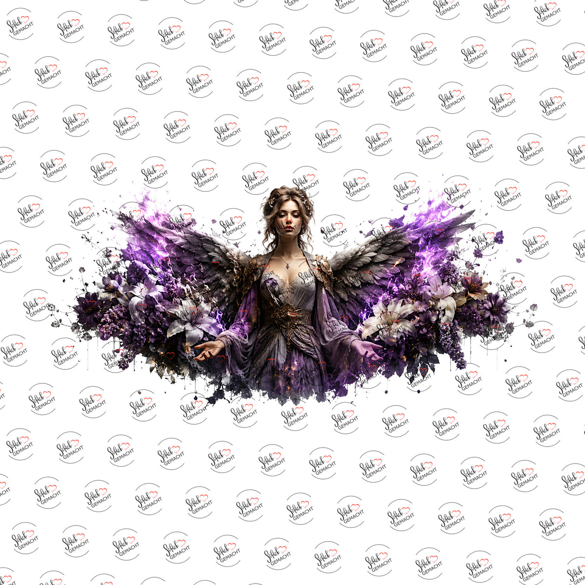Blütenengel in Lila als Rub-on-Sticker, einzeln