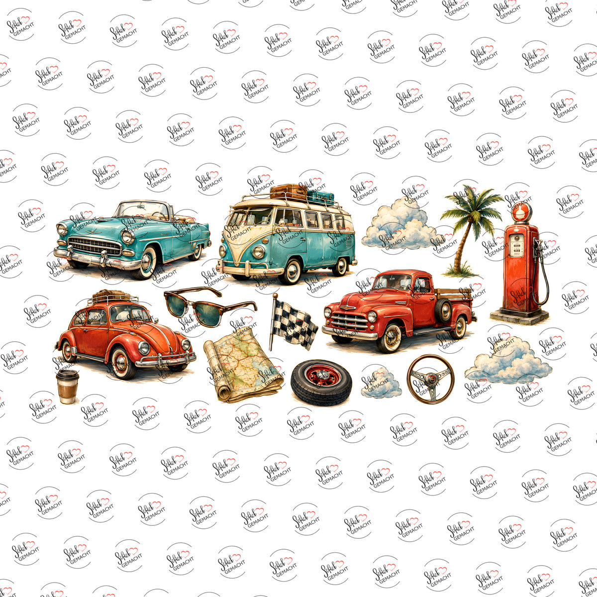 Oldtimer-Sammlung als Rub-on-Sticker, einzeln