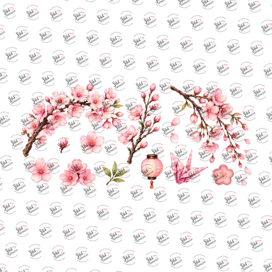 Kirschblüten in Aquarell als Rub-on-Sticker, einzeln