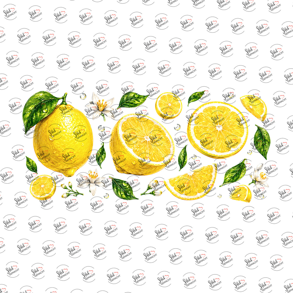 Zitronen und Blüten als Rub-on-Sticker, einzeln