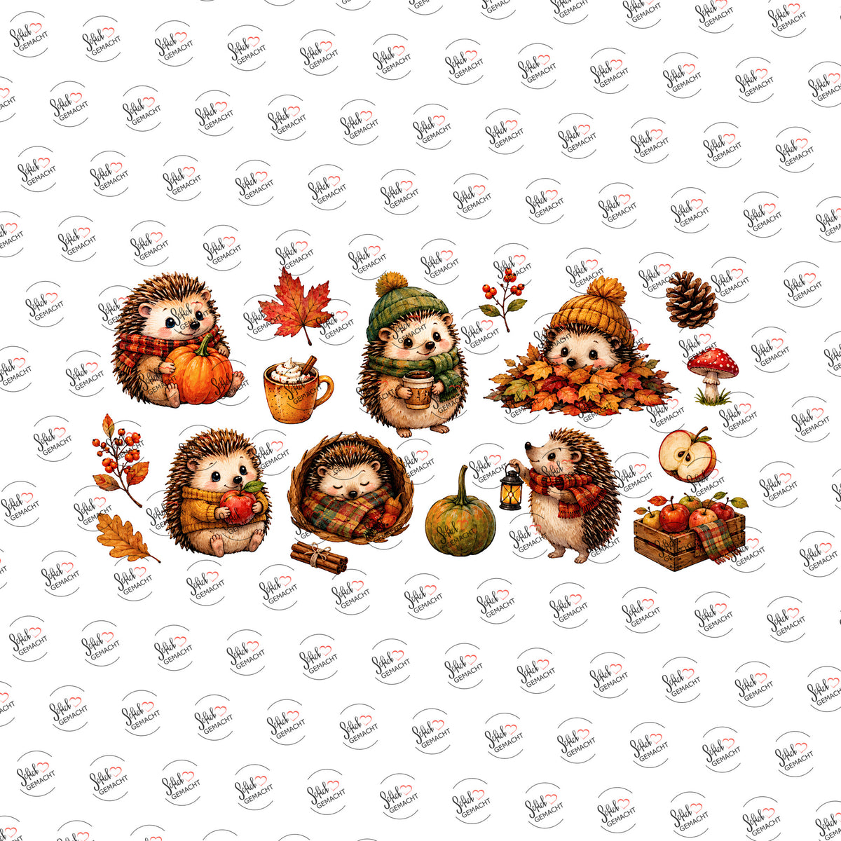 Igel im Herbst als Rub-on-Sticker, einzeln