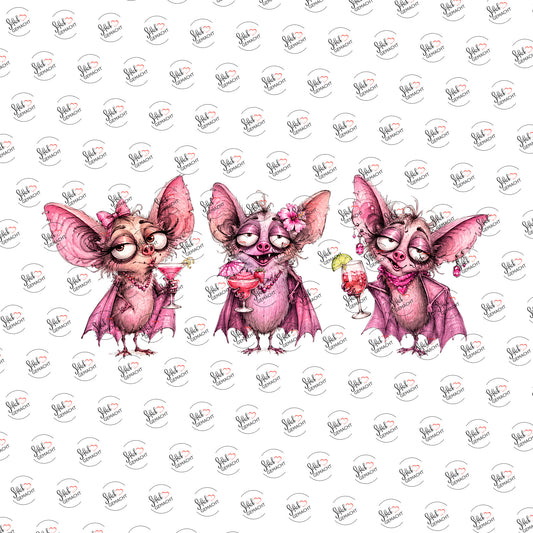 Pinke Fledermäuse mit Cocktails als Rub-on-Sticker, einzeln