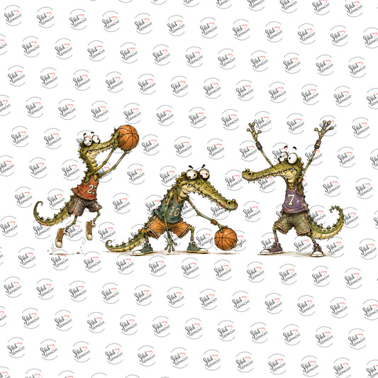 Krokodile beim Basketball als Rub-on-Sticker, einzeln