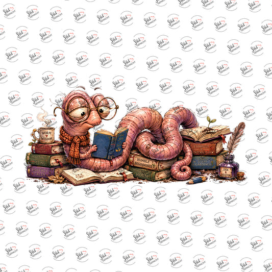 Bücherwurm mit Brille als Rub-on-Sticker, einzeln