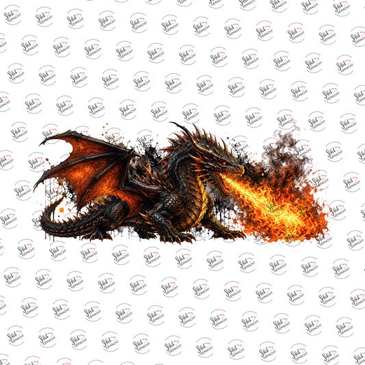 Feuerspeiender Drache als Rub-on-Sticker, einzeln