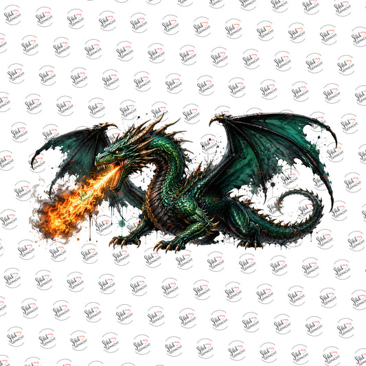 Feuerdrache in Jade als Rub-on-Sticker, einzeln