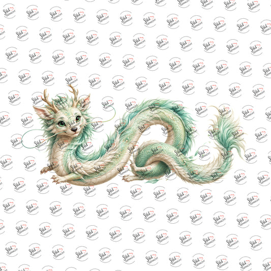 Flauschdrache in Mintgrün als Rub-on-Sticker, einzeln