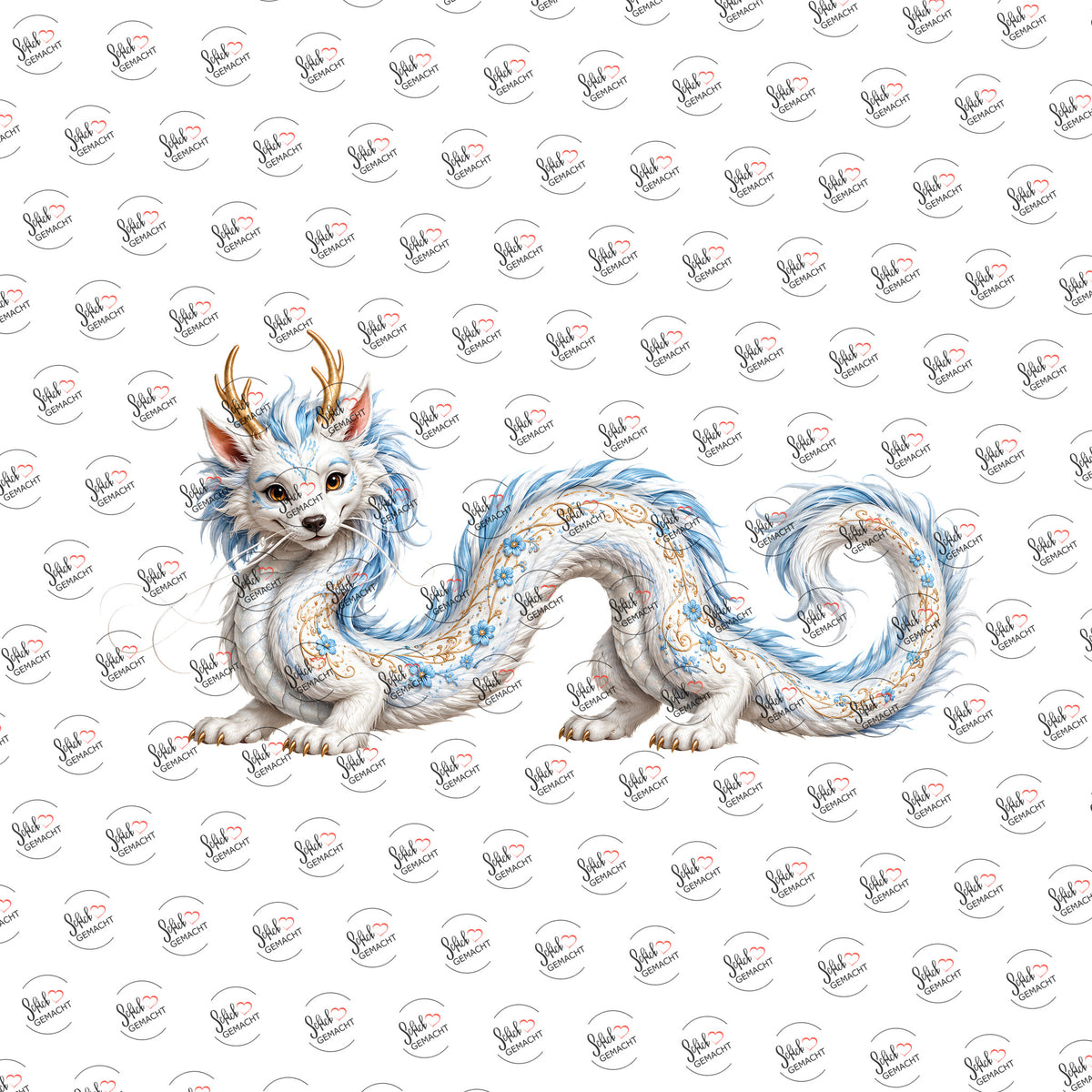 Flauschdrache in Eisblau als Rub-on-Sticker, einzeln