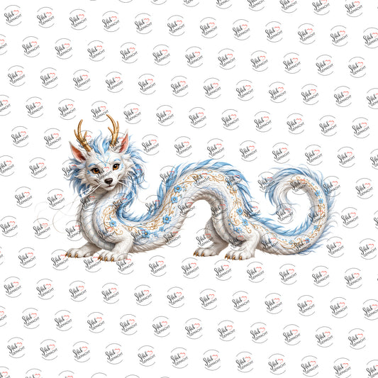 Flauschdrache in Eisblau als Rub-on-Sticker, einzeln