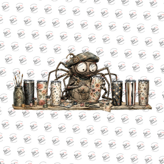 Spinne im Becherregal als Rub-on-Sticker, einzeln